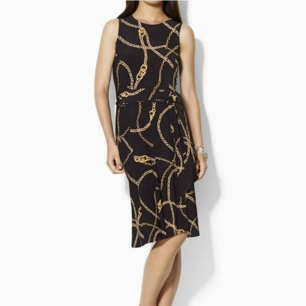 Ralph Lauren chain print matte jersey sleeveless a-line dress black